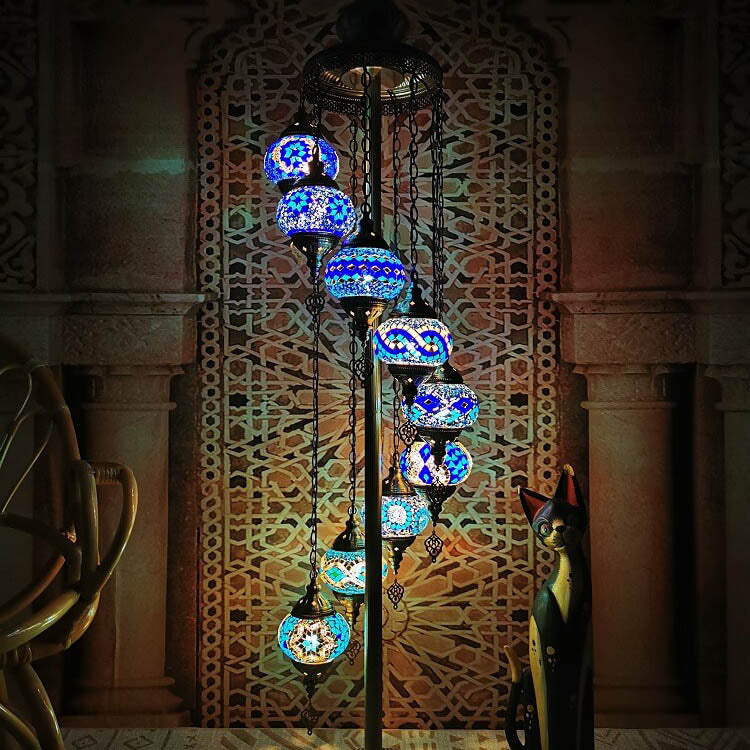 Retro Turkish Moroccan Globe 9-Light Floor Lamp — 110V-120V For US/CA / Rose