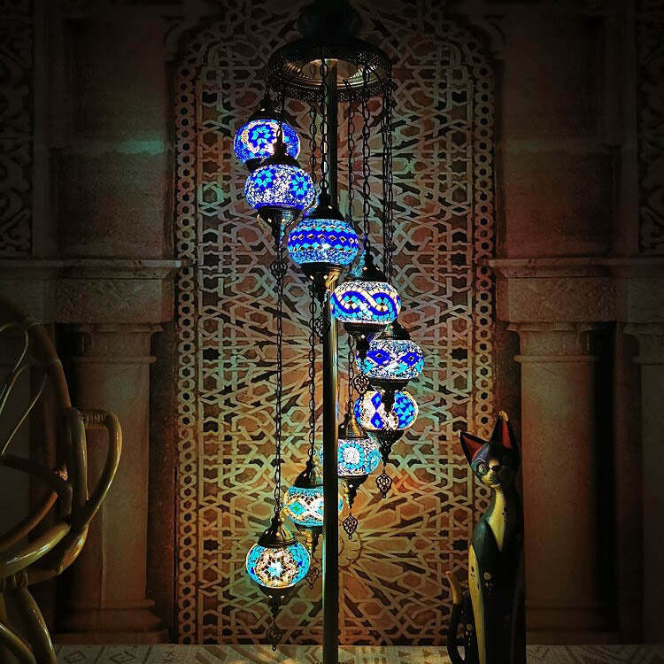 Retro Turkish Moroccan Globe 9-Light Floor Lamp — 110V-120V For US/CA / Rose