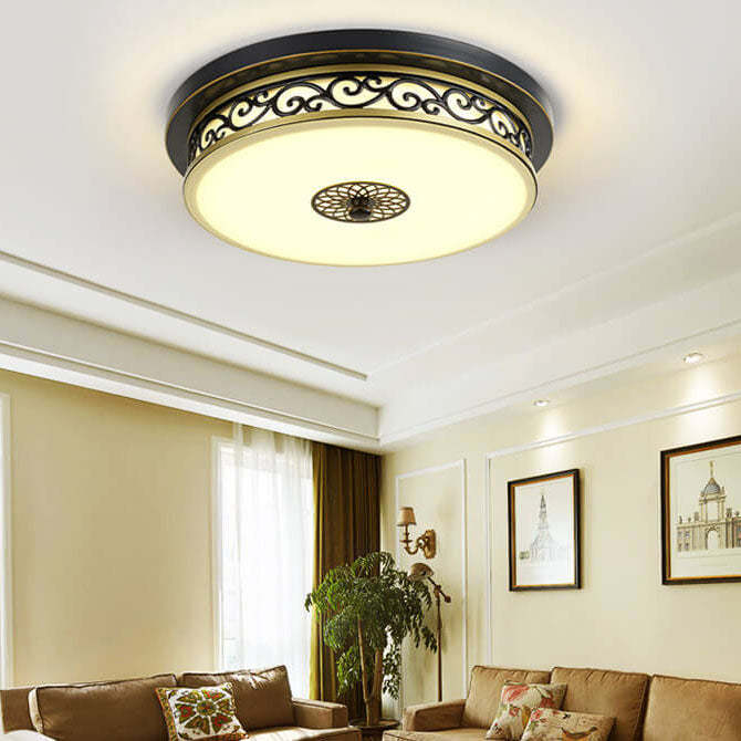 Vintage Circle Patterned Iron LED Flush Ceiling Light — Gold - 15.75'' / Warm Light(3000K) / 220V-240V For UK/AU