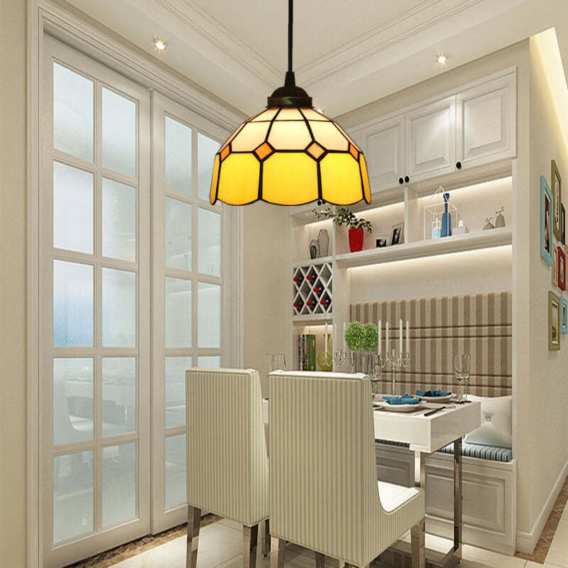Tiffany European Stained Glass Dome Pendant Light — Blue / 220V-240V For UK/AU