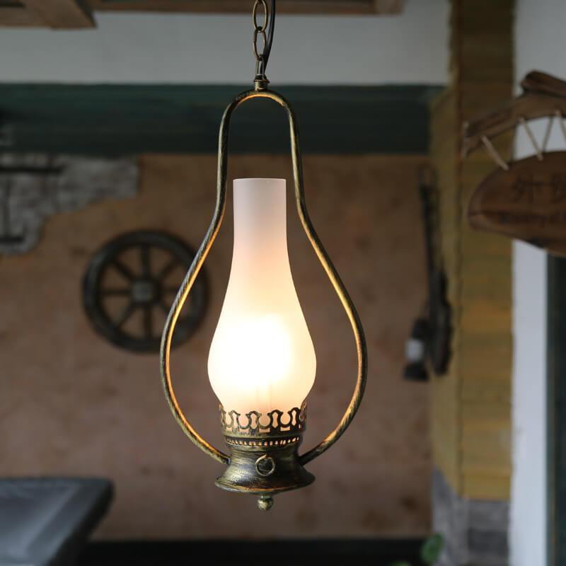 Vintage Kerosene Cracked Glass Pendant Light
