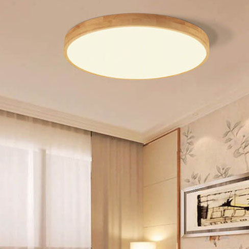 Nordic Solid Wood Round Ultra-Thin LED Flush Mount Light