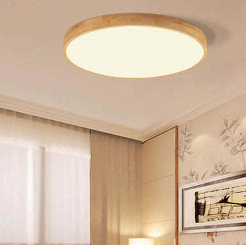 Nordic Solid Wood Round Ultra-Thin LED Flush Mount Light