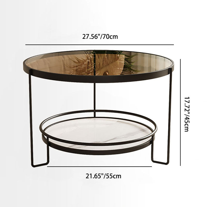 Minimalist Round Glass Rock Slab Coffee Table — Teal Glass + Black Frame