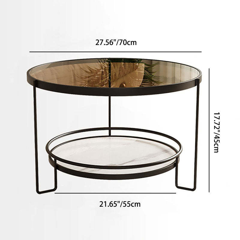 Minimalist Round Glass Rock Slab Coffee Table — Teal Glass + Black Frame