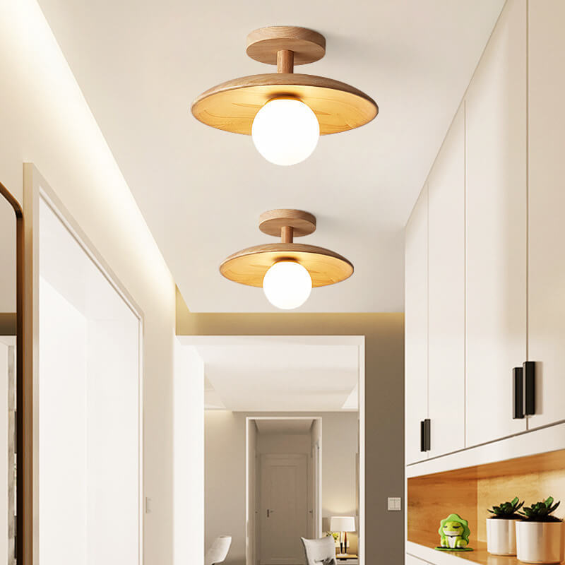 Nordic Wooden Dome Semi-Flush Ceiling Light