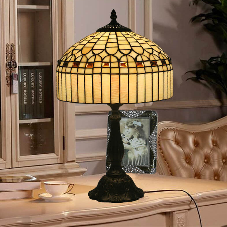 European Tiffany Yellow Baroque Glass Table Lamp