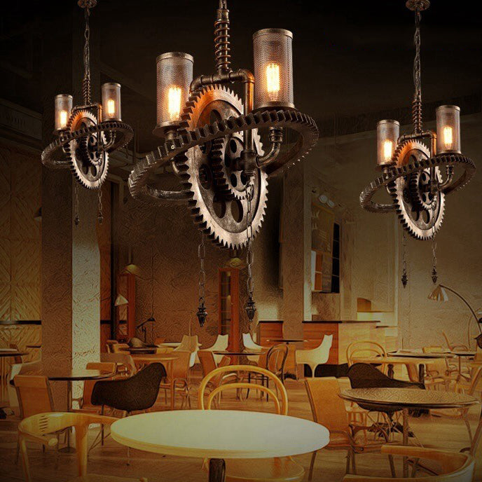 Vintage Industrial Iron Gear Chandelier