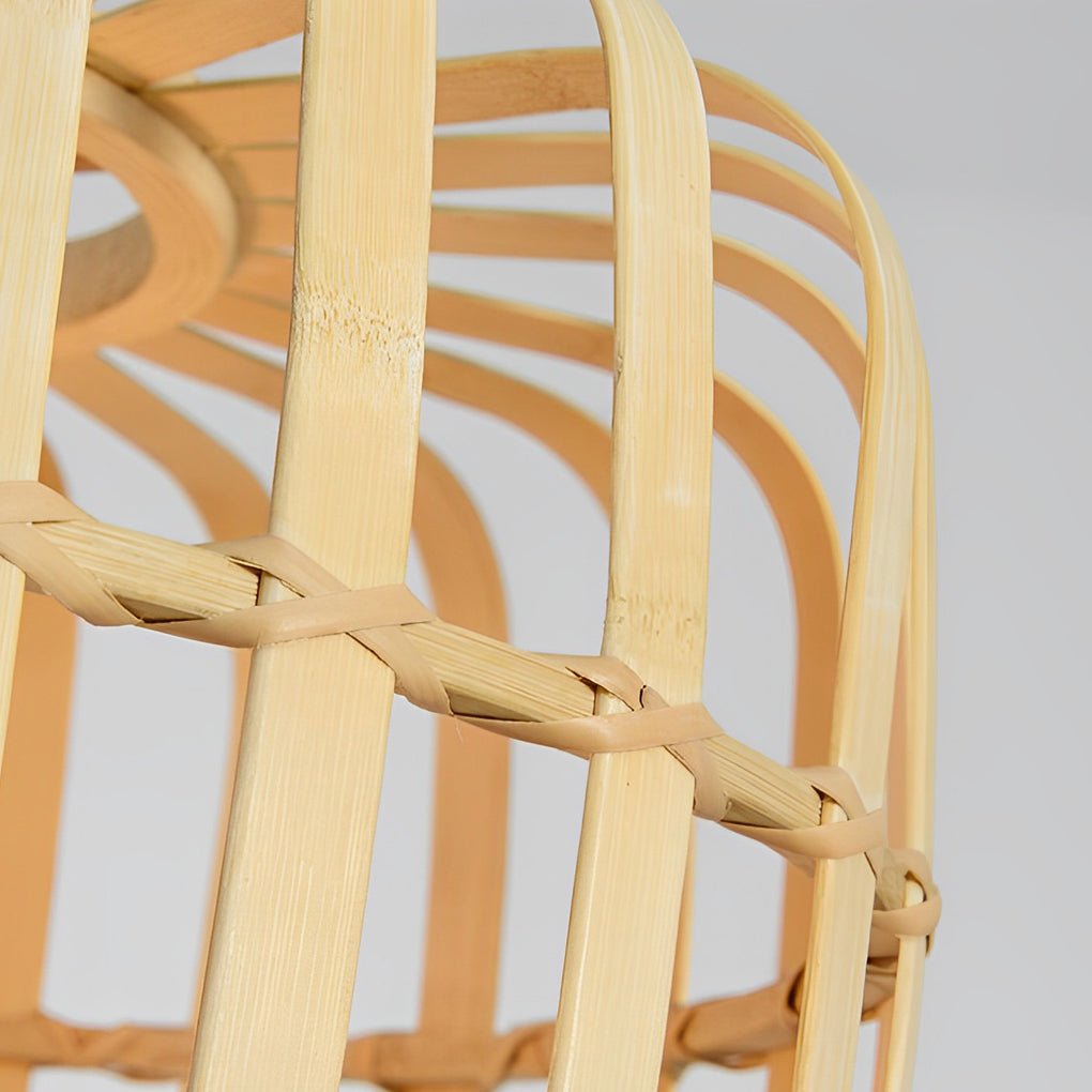 Rectangle Bird Cage Burlywood Bamboo Pendant Ceiling Light