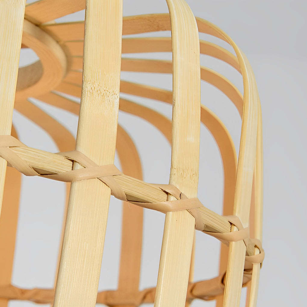 Rectangle Bird Cage Burlywood Bamboo Pendant Ceiling Light
