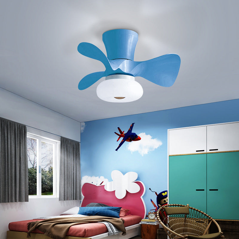 Nordic Macaron Metal LED Semi-Flush Ceiling Fan Light