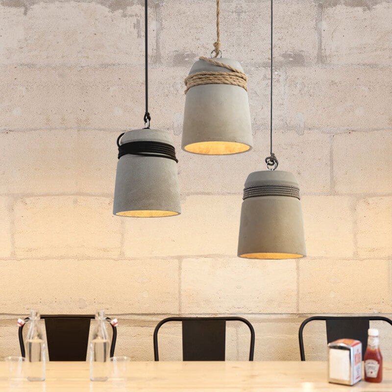 Industrial Cement Column Rope Pendant Light