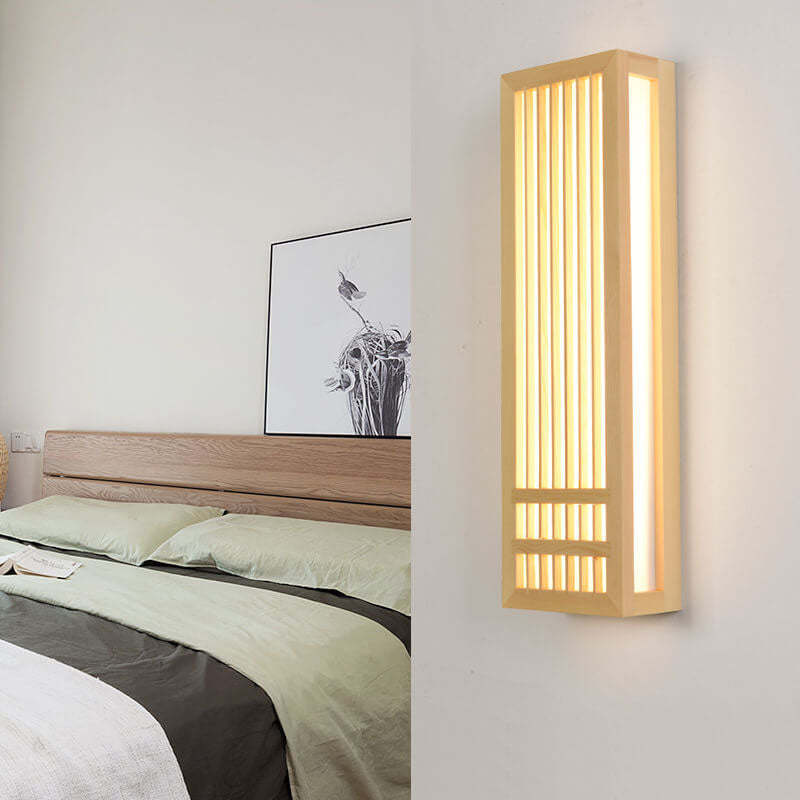Simple Solid Wood Rectangular Japanese Sconce — White Light (5000K) / 220V-240V For UK/AU