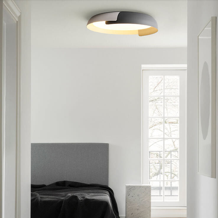 Minimalist Round Bowl Wood Grain LED Flush Mount Light
