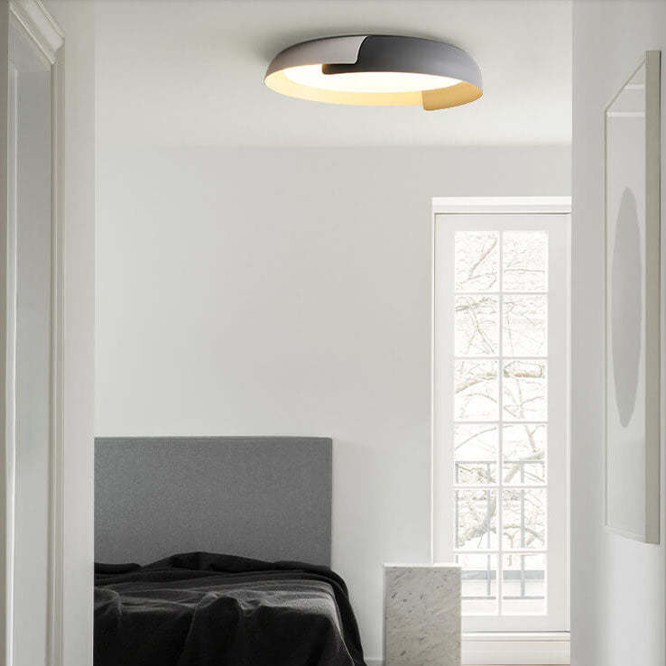 Minimalist Round Bowl Wood Grain LED Flush Mount Light