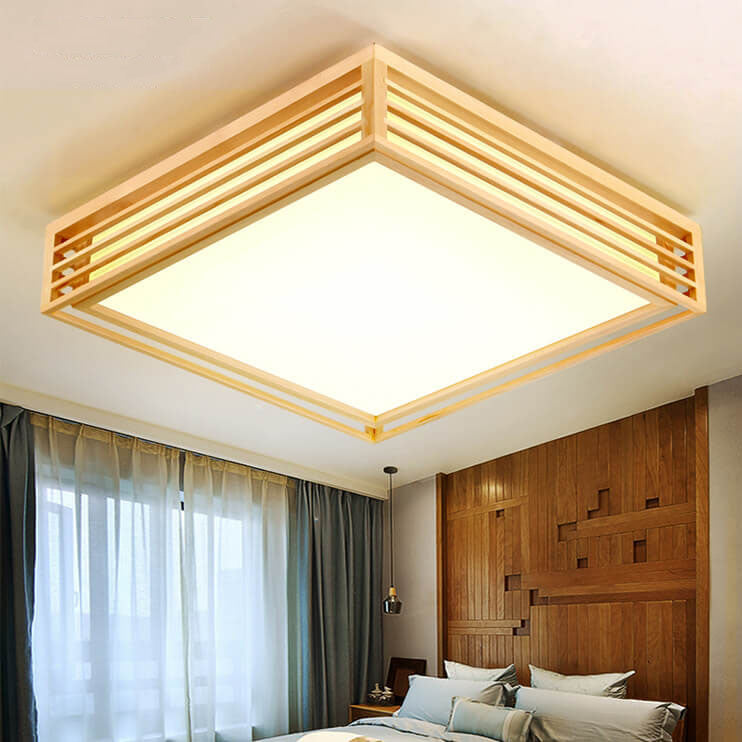 Japanese tatami flush mount lighting in fabric — Small (12"H / Cool White (6000K) / 220V-240V (UK/AU)
