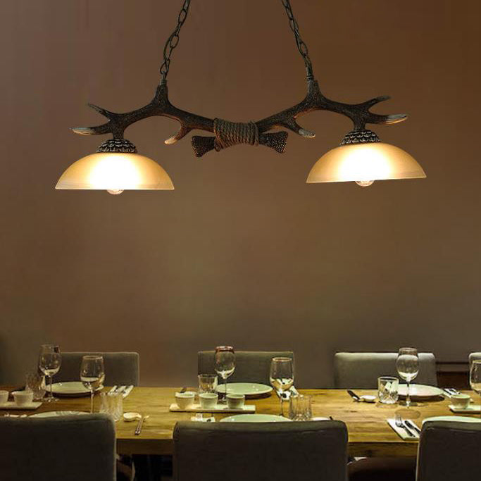 Vintage Resin Antler Glass Bowl Chandelier — Dark Brown / 220V-240V For UK/AU
