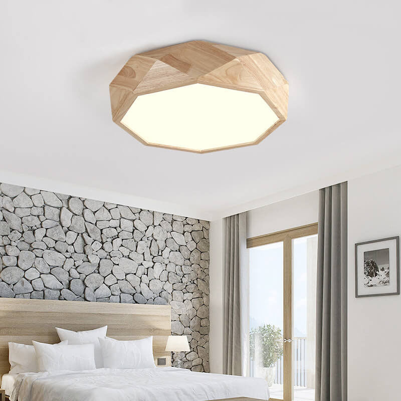Modern round solid wood flush mount lighting — Small (12"H / Warm White (3000K) / 220V-240V (UK/AU)