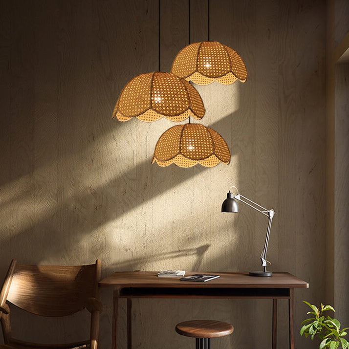 Nordic Rattan Scallop Dome Pendant Light