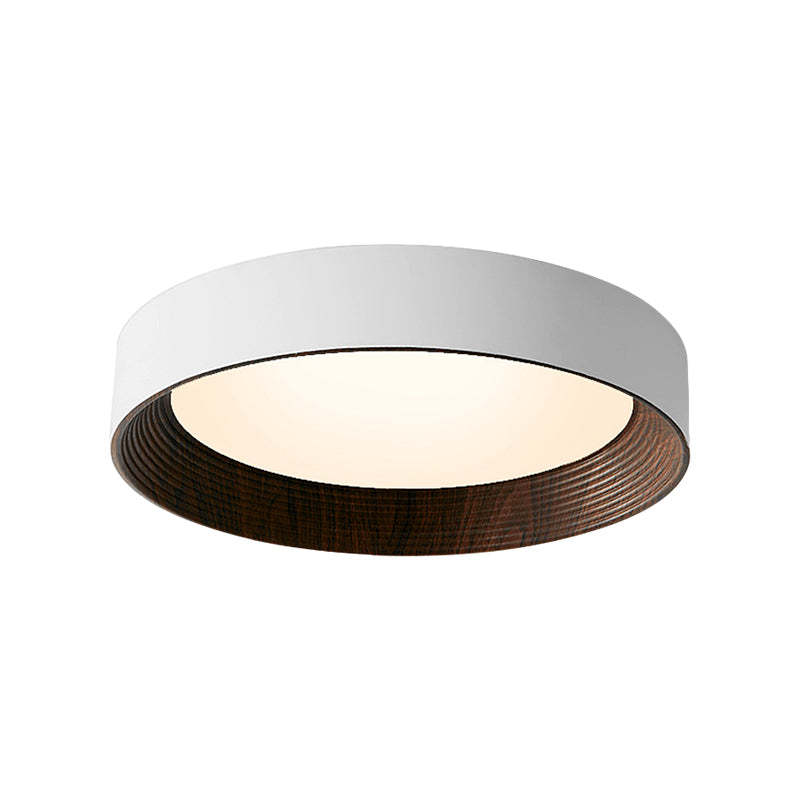 Round Iron Three Step Dimming Modern Wood Texture LED Ceiling Lights Fixture-Lighom