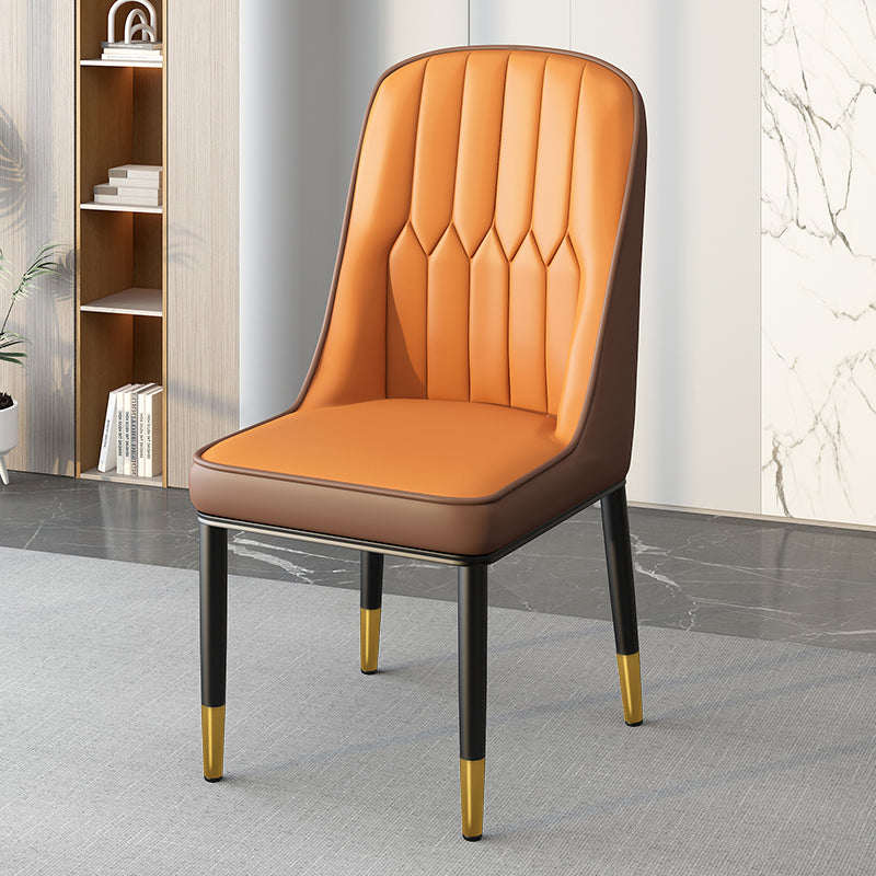 Modern Leather Steel Square Dining Chair — B / Gold / Blue & Gray