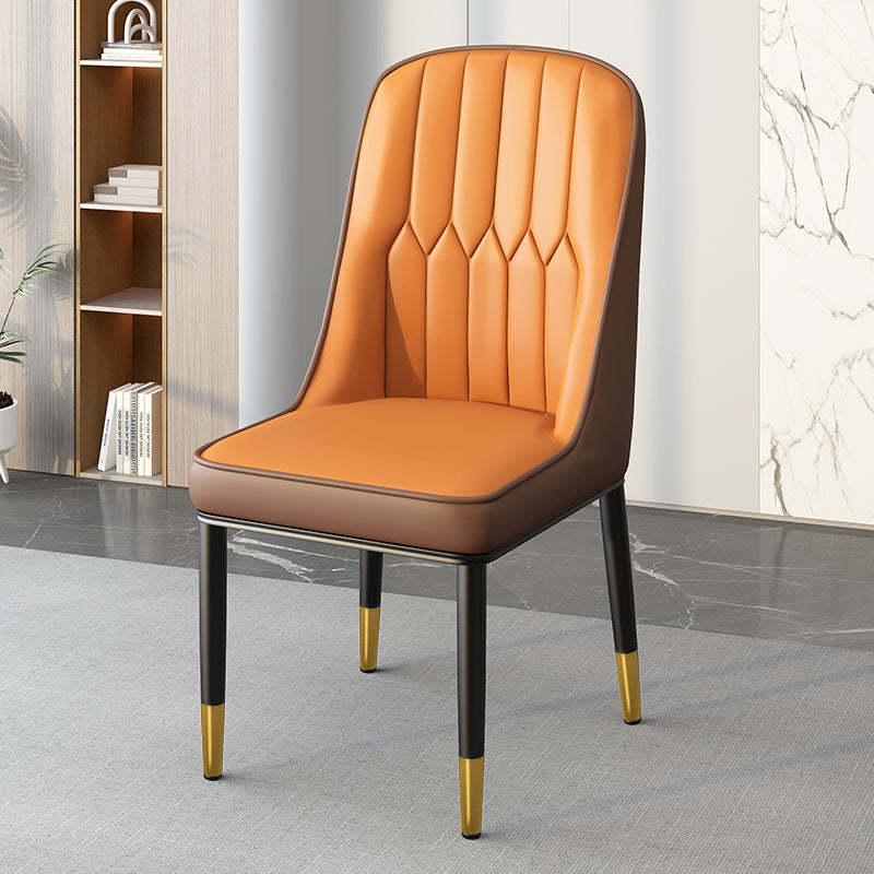 Modern Leather Steel Square Dining Chair — B / Gold / Blue & Gray