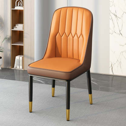 Modern Leather Steel Square Dining Chair — B / Gold / Blue & Gray
