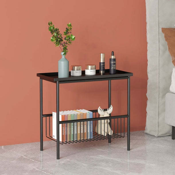 Lighom nordic 2-tier storage iron end & side tables — Black