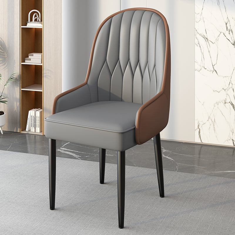 Modern Leather Steel Square Dining Chair — A / Black / Black