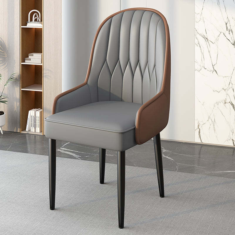 Modern Leather Steel Square Dining Chair — A / Black / Black