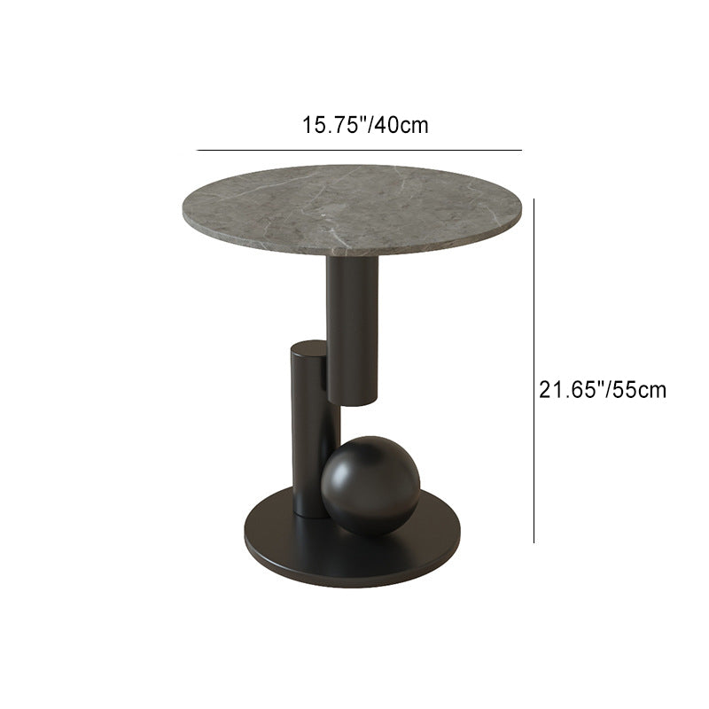 Luxury Rock Slab Geometric Base End Table — Gray Rock Slabs + Black Base