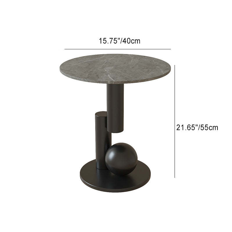 Luxury Rock Slab Geometric Base End Table — Gray Rock Slabs + Black Base
