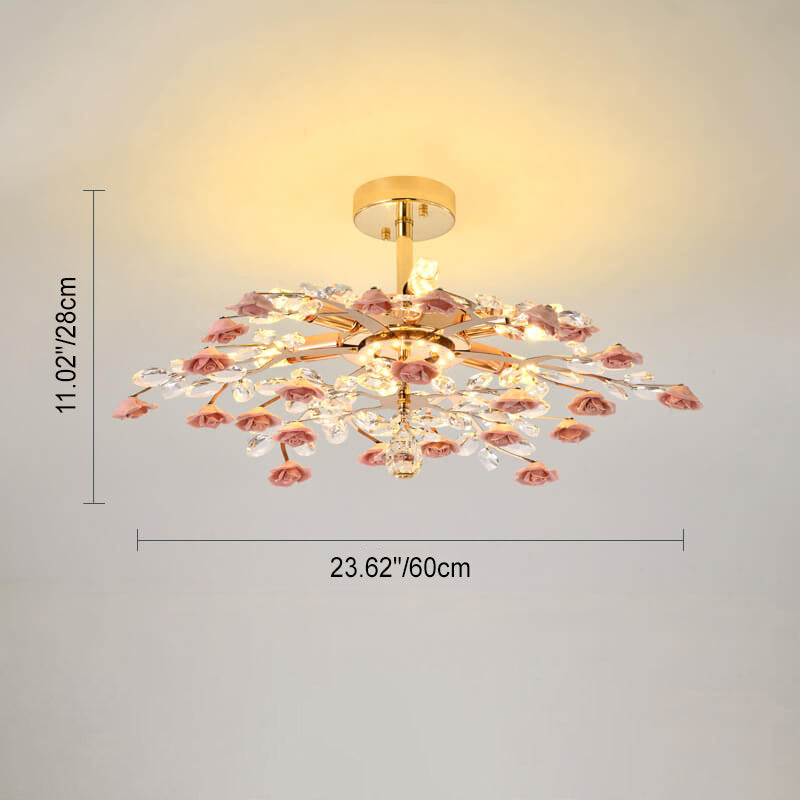 Modern Luxury Rose Iron Ceramic Crystal Chandelier