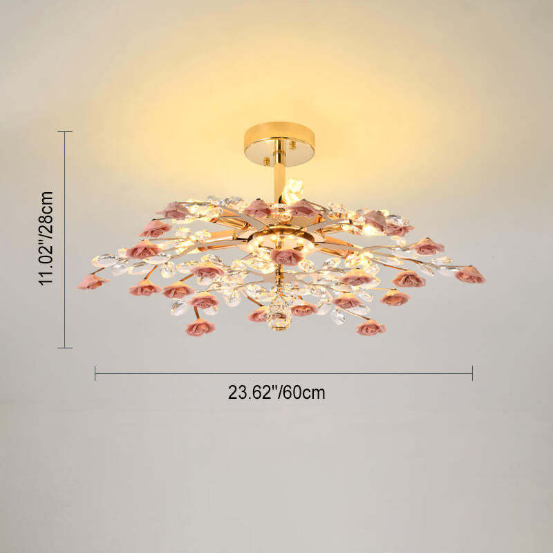 Modern Luxury Rose Iron Ceramic Crystal Chandelier