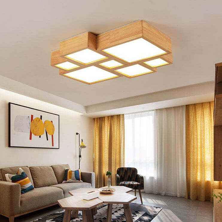 Nordic Solid Wood Square LED Flush Mount Light — White Light (5000K) / 220V-240V For UK/AU