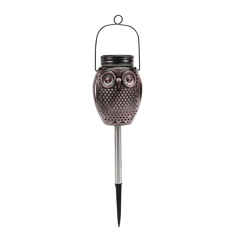 2-Pack Solar Lanterns Flickering Flame Metallic Owl Stake Solar Lights Garden Landscape Lights for Outdoor Decor-Lighom