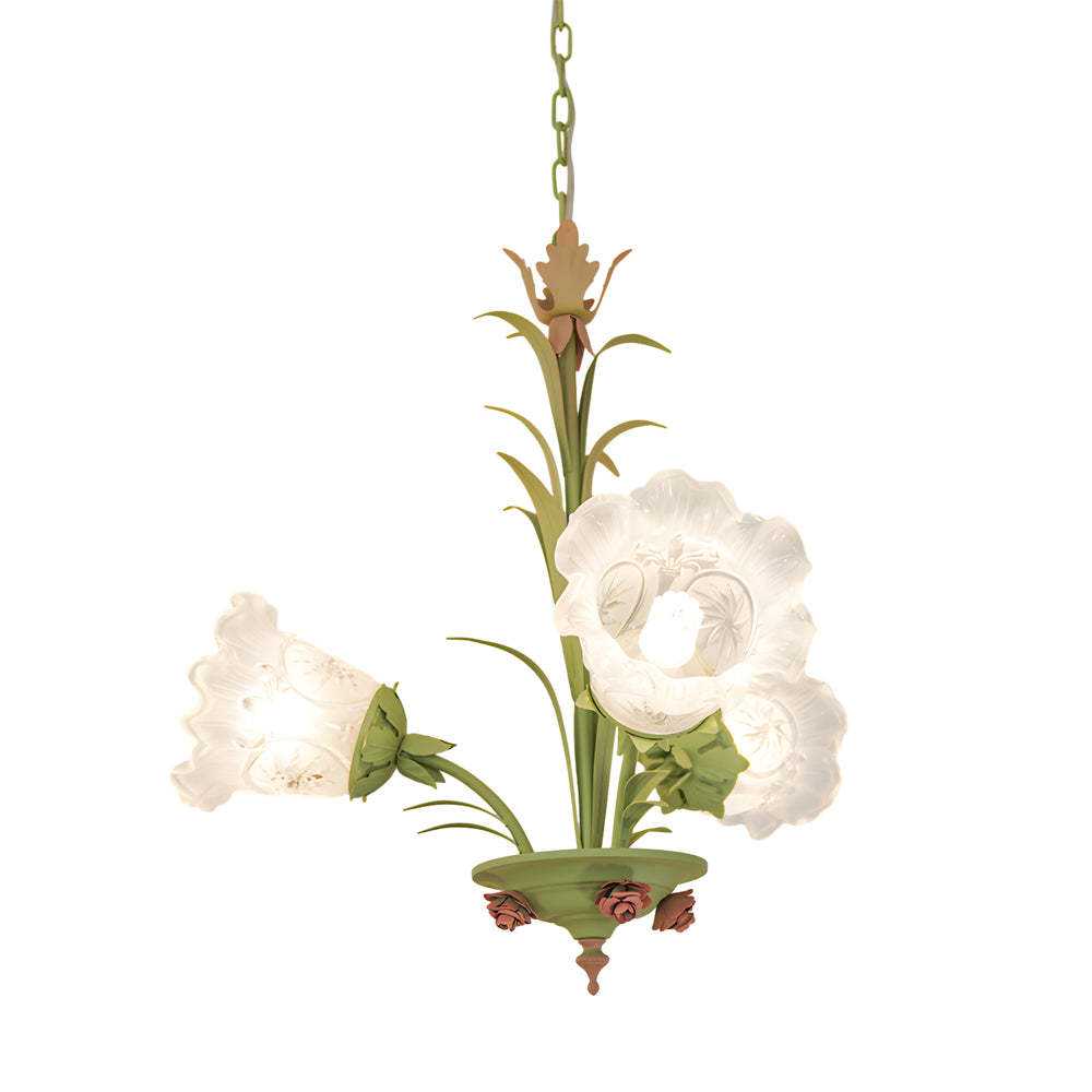 Modern Pastoral Green Flower Hanging Chandelier