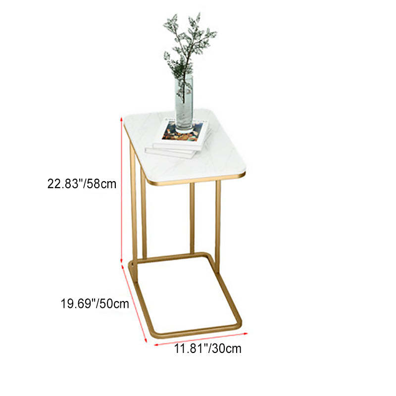 Contemporary Rectangle Marble Top End Table — Gold Frame + White Marble Tabletop