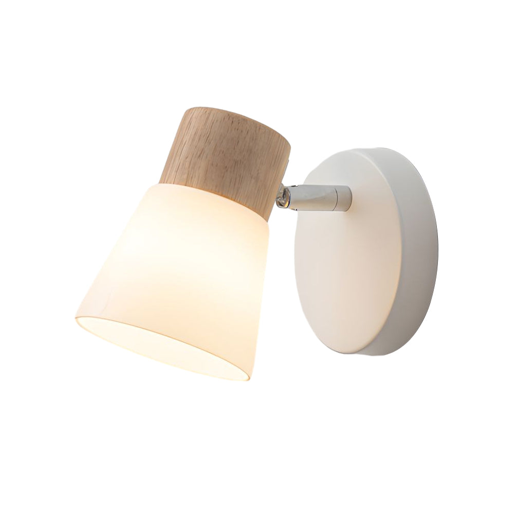 Wood Glass Cone Rotatable Light Wall Sconce, White-Lighom