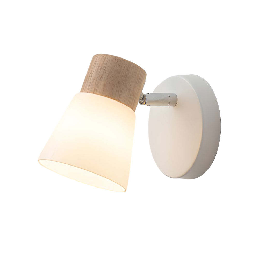 Wood Glass Cone Rotatable Light Wall Sconce, White-Lighom