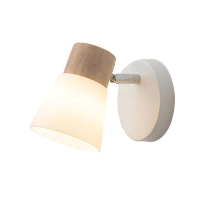 Wood Glass Cone Rotatable Light Wall Sconce, White-Lighom