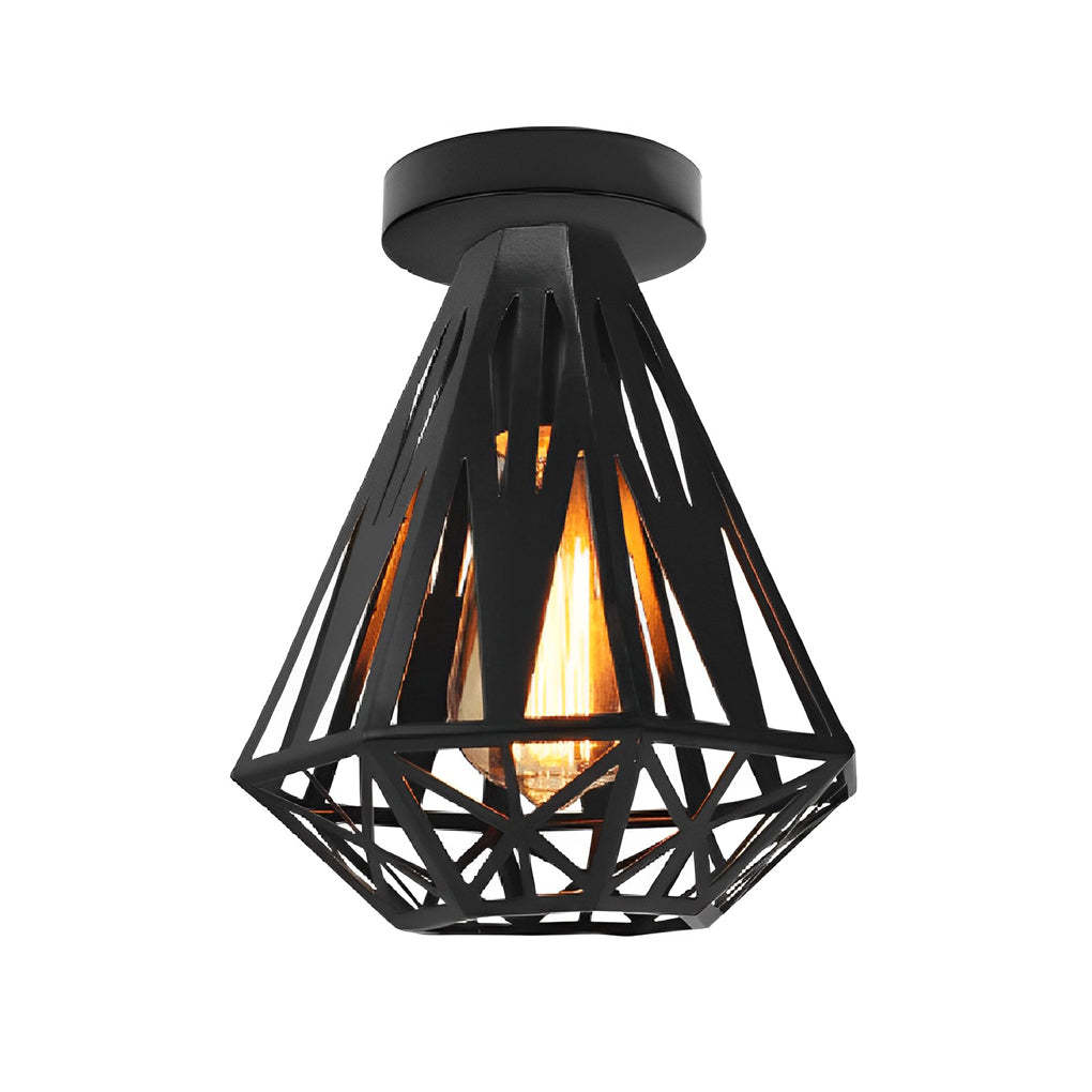 Retro Iron Cage LED American Ceiling Fixture
