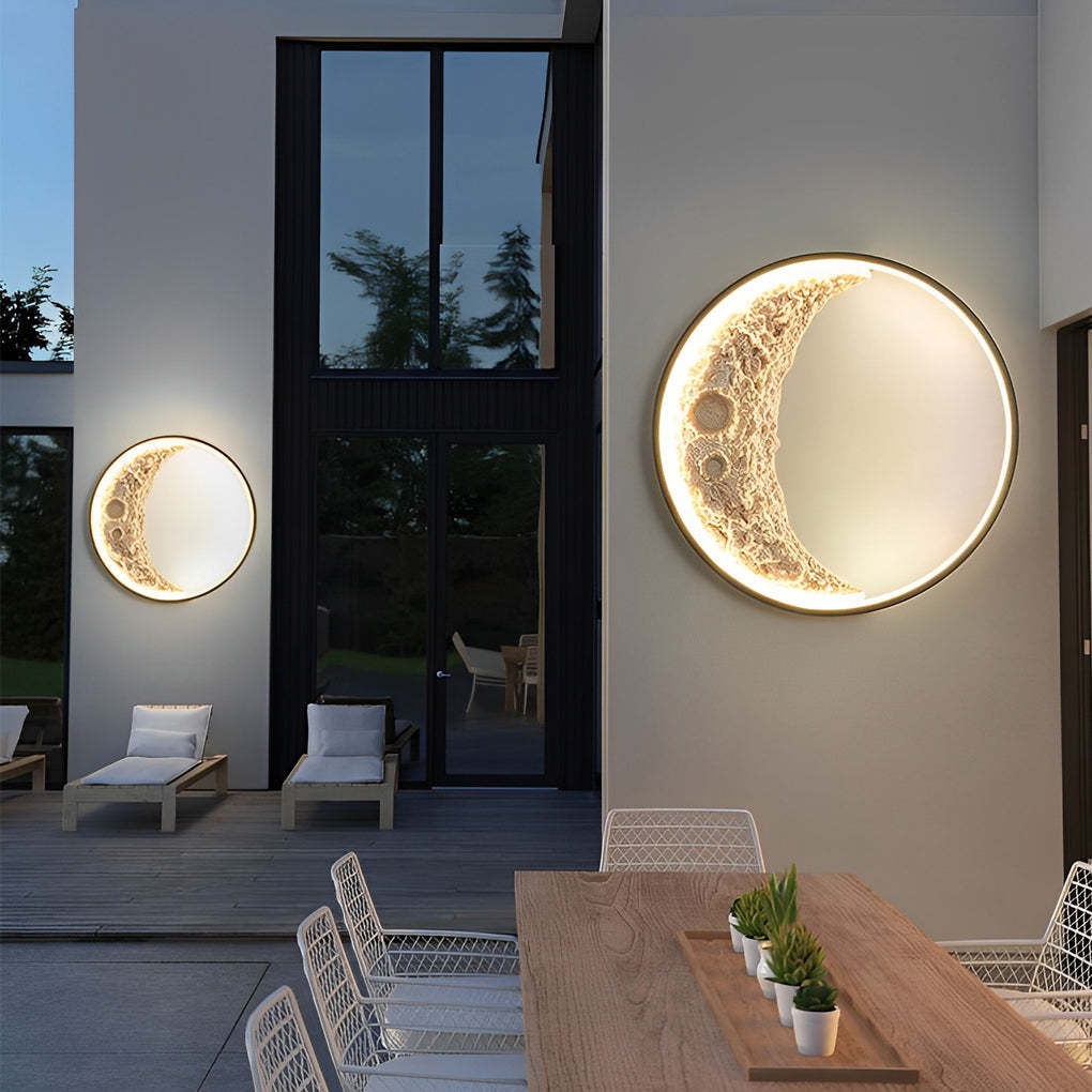 Round Resin Moon Crescent LED Hardwired Outdoor Wall Light-Lighom