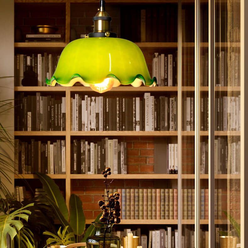Vintage Green Glass Dome Pendant Light