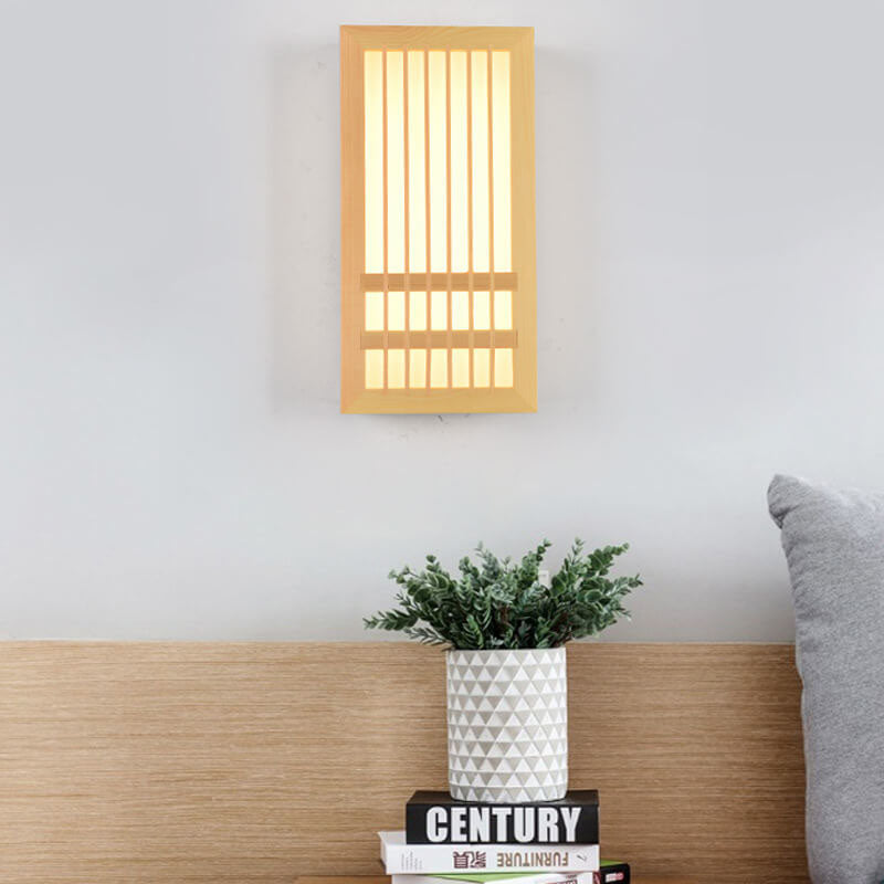 Simple Solid Wood Rectangular Japanese Sconce — White Light (5000K) / 110V-120V For US/CA