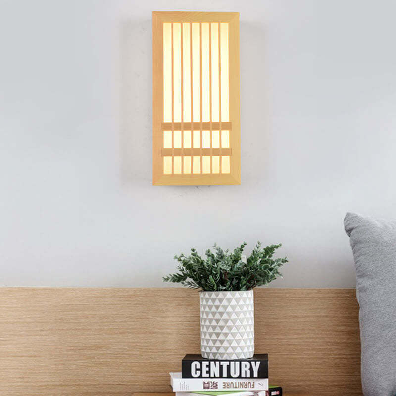 Simple Solid Wood Rectangular Japanese Sconce — White Light (5000K) / 110V-120V For US/CA