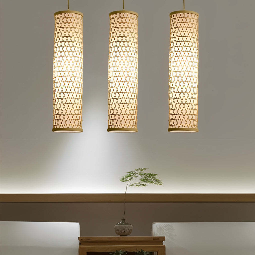 30" Thin Cluster Cylinder Farmhouse Bamboo Pendant Light