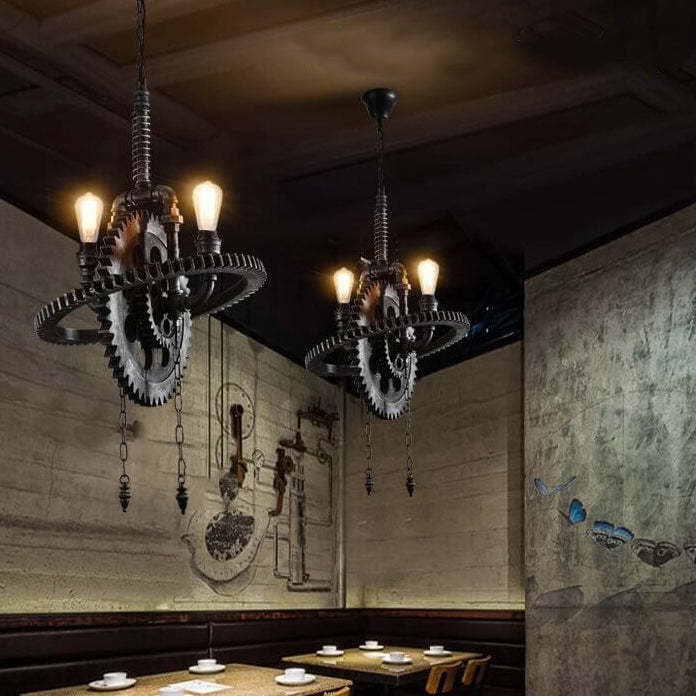 Vintage Industrial Iron Gear Chandelier