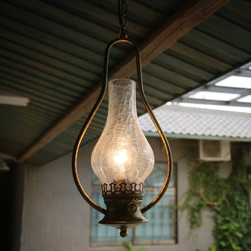 Vintage Kerosene Cracked Glass Pendant Light