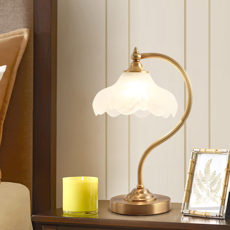 Vintage Brass Glass Petal Table Lamp